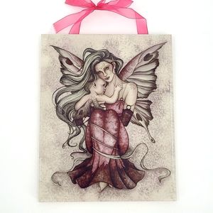 Cream black purple fairy and baby tile wall plaque pictures magical cute